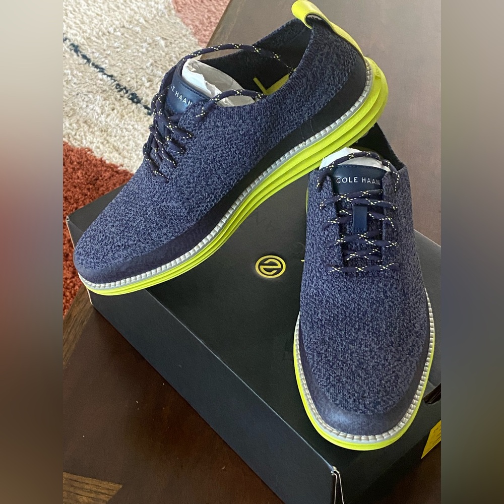 Cole Haan Water Resistant Golf Shoe Blue&Gray with Neon Green Sole